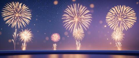 Golden celebration fireworks and circular platform in festive night sky photo