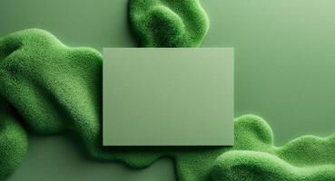 Green textured surface with blank rectangular card for branding or promotional messages Copy Space photo