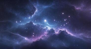 Mystic Blue Nebula with Glowing Star Clusters in Deep Cosmic Space Background photo