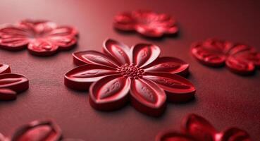Red Floral Embossed Design on Deep Red Background photo
