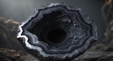 Textured Geode Surface in Dark Gray and Black with Organic Edges and Empty Center for Creative Copy Space in Abstract Natural Background photo