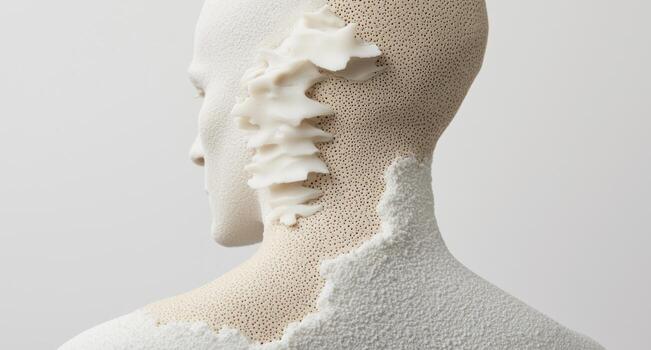 Abstract sculpture of a head with textured surface photo