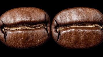 Close up of two roasted coffee beans photo