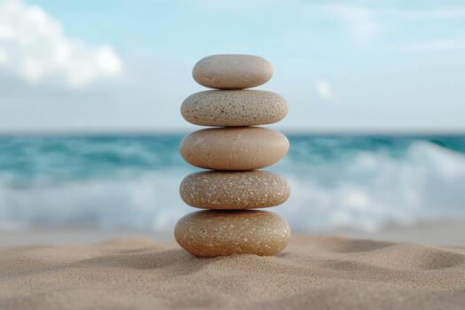 apilar de piedras en un playa foto
