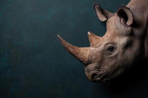 Close up of a rhinoceros head against a dark background photo