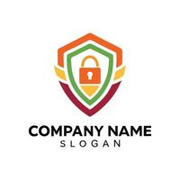a shield logo with a lock on it vector