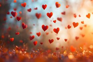 Romantic Autumn Atmosphere with Floating Hearts for Seasonal Designs photo