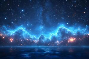 Cosmic Ocean Dreamscape Mystical Starry Night Over Tranquil Water for Inspired Design photo