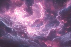 Ethereal Cosmic Cloudscape with Pink and Purple Nebula for Sci-Fi Posters and Designs photo
