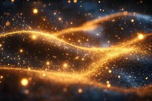 Abstract Illuminated Gold and Blue Particle Waves for Digital Design photo
