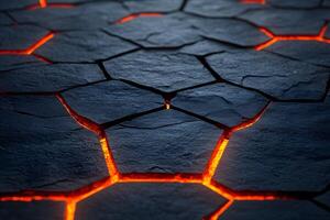 Glowing Lava Cracks on Dark Rock Surface for Graphic Design Sci-Fi Themes photo