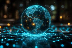 Digital Earth Hologram with Neural Network Connections for Technology and Innovation Concepts photo