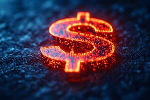 Glowing Digital Dollar Symbol on Textured Surface for Financial Concepts photo