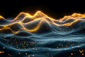 Futuristic Glowing Waveforms with Dynamic Golden Particles Abstract Background Design photo