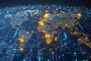 Global Digital Connectivity Concept with Illuminated World Map for Technological Interface Design photo