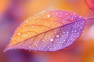 Vibrant Autumn Leaf with Dew Drops for Nature Art and Design photo