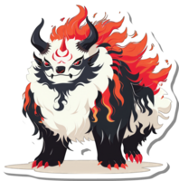 Fiery Furred Beast with Horns and Red Claws png