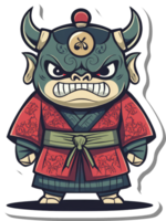 Angry Minotaur Warrior in Traditional Japanese Attire png