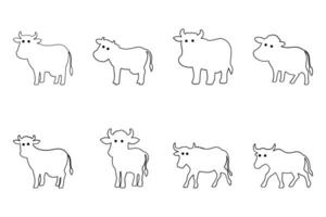 Outline Cow Illustration Icon Set vector