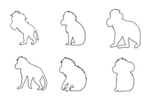 Outline Baboon Illustration Design Set vector