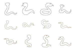 Outline Adder Snake Illustration Design Set vector