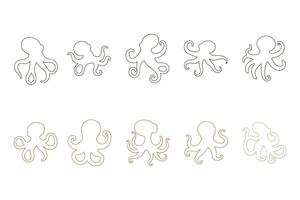 Outline Octopus Illustration Design Set vector