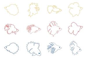 Outline Betta Fish Illustration Design Set vector