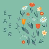 Egg-shaped frame with spring flowers inside. vector