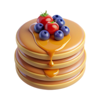 Isometric Render Stack of Pancakes with Berries and Syrup png