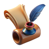 Isometric Scroll with Quill and Inkwell png