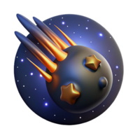 Isometric Render of a Comet with Stars png