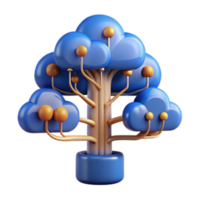 Stylized 3D Render of a Blue Cloud Tree png