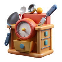 3D Render of a Kitchen Timer with Utensils png