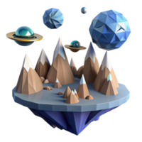 Low Poly 3D Render Floating Island with Mountains and UFOs png