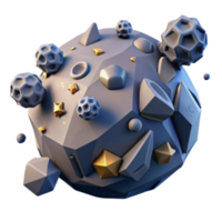Abstract 3D Render of a Gray Planet with Gold and Geometric Shapes png