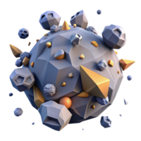 Abstract 3D Render of a Geometric Planet with Gray and Gold Crystalline Structures png