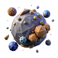Abstract 3D Render of a Geometric Planet with Orbiting Polygonal Objects png