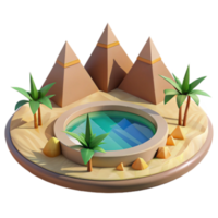 3D Render Oasis Illustration Pyramids Palm Trees Desert Pool png