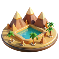 Stylized 3D Render Oasis Scene with Pyramids, Palm Trees and Pool png