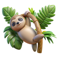 Cute Isometric Sloth Hanging on a Branch png