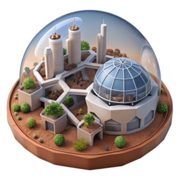 3d render do ecológico paisagem urbana debaixo vidro cúpula ilustração png