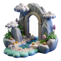 Enchanted Archway 3D Render Fantasy Landscape with Stream and Stone Gateway png