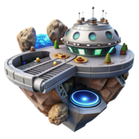 Futuristic Island Base 3D Render Sci-Fi Station on Floating Rock png