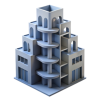 Abstract 3D Model of a Modern Architectural Design, Multi-level Building with Arched Windows and Balconies png