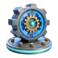 3D Render Gear Clock Mechanism Time Management Abstract Background Industrial Design Neon Lights Metallic Texture Cogwheel Abstract 3D png