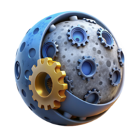 3D Render of a Gear-Embedded Moon Orb Abstract Mechanical Celestial Sphere png