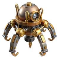 Steampunk Robot 3D Illustration Golden and Gray Mechanical Crawler Design png