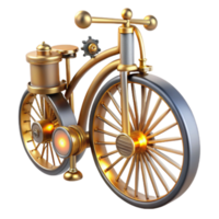 Steampunk Bicycle 3D Render Gold and Brass Retro Design png