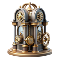 Steampunk Clock Tower 3D Render Golden Gears and Grey Architecture png