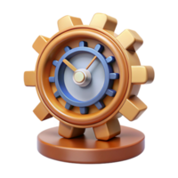 3D Render of a Gear Clock Icon Time Management Efficiency Productivity png